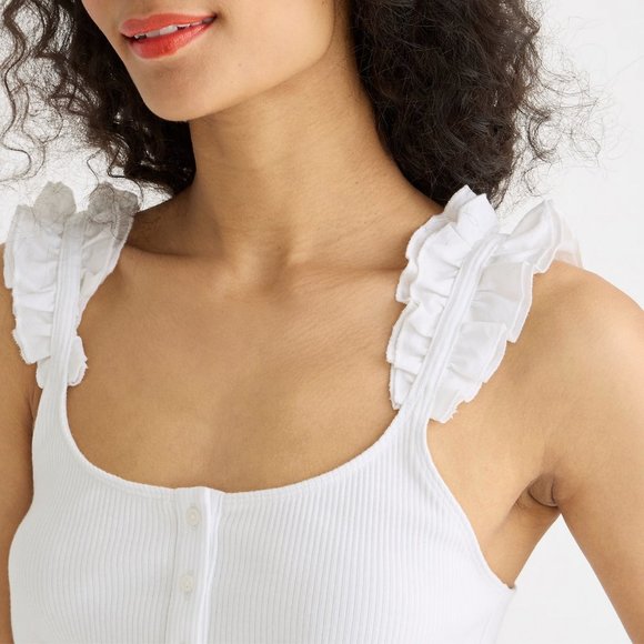 J. Crew Scrunchie Strap Henley Tank in Vintage Rib in White Sz 3X - Picture 3 of 8